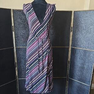 The Limited Black and Purple Striped Wrap Midi Dress
